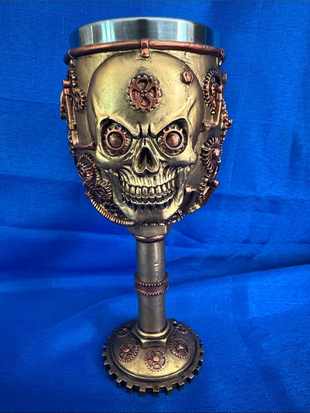 Skull & Gears Metallic Copper Bronze Color Wine Goblet